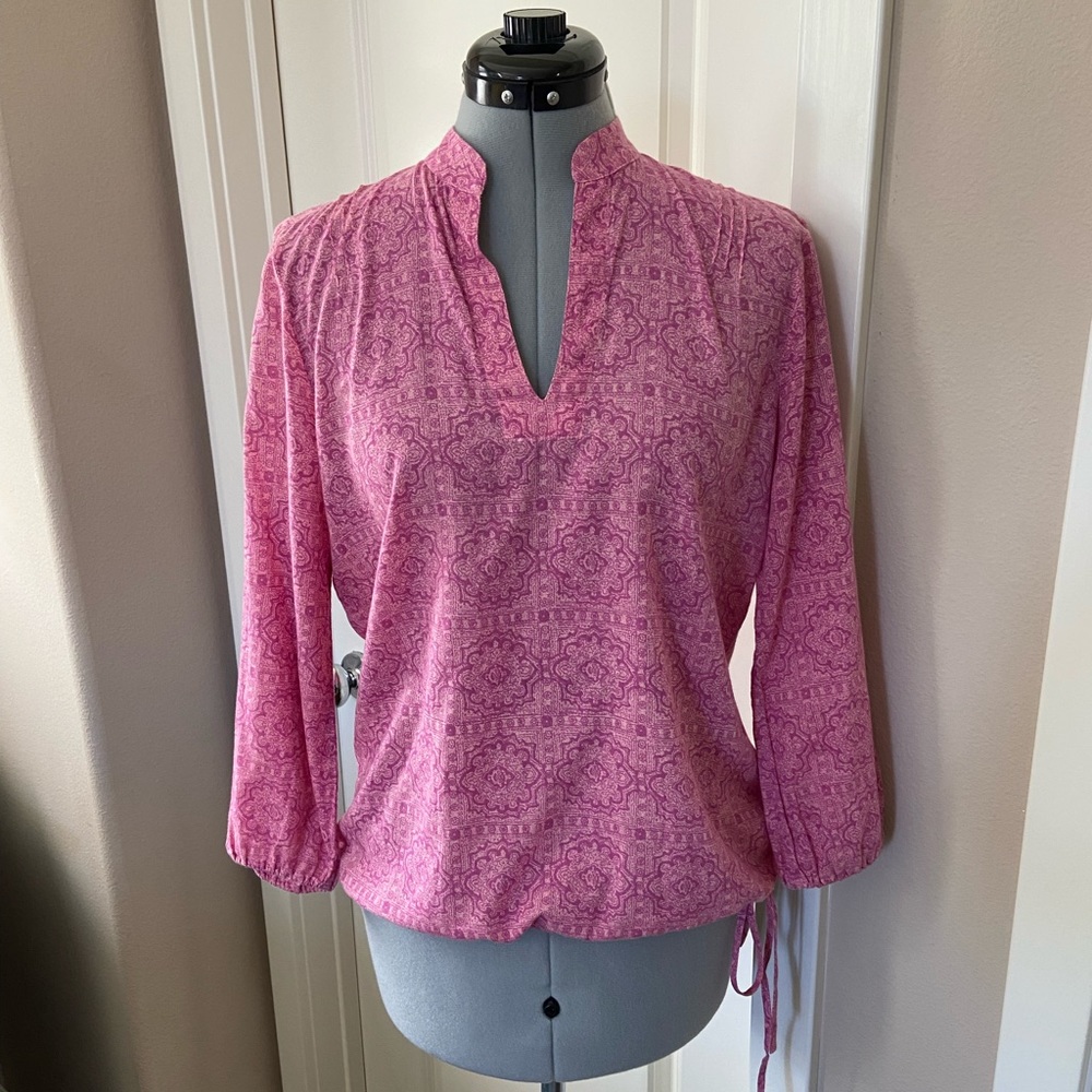 Lucky Brand Drawstring Blouse, Pink, Size S